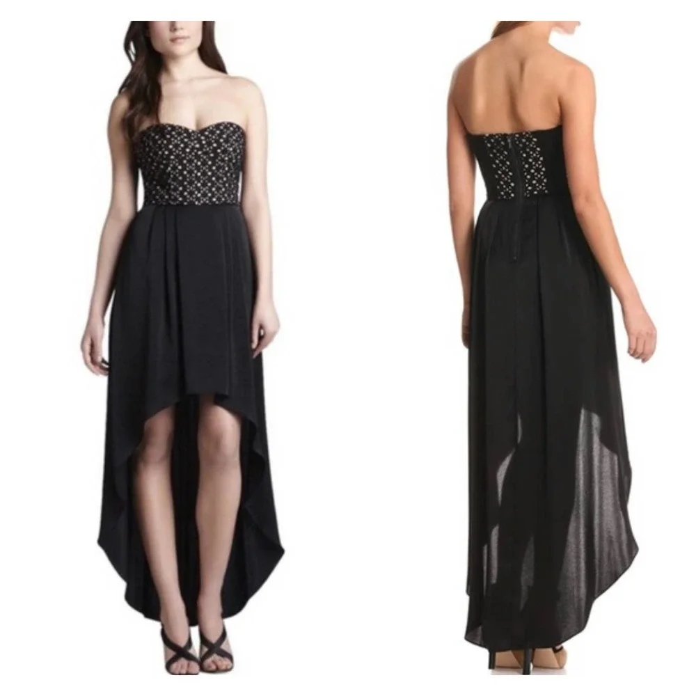 Bcbgmaxazria Tess Black Eyelet Bodice High Low Dress Size 4 Brand New - Picture 13 of 13